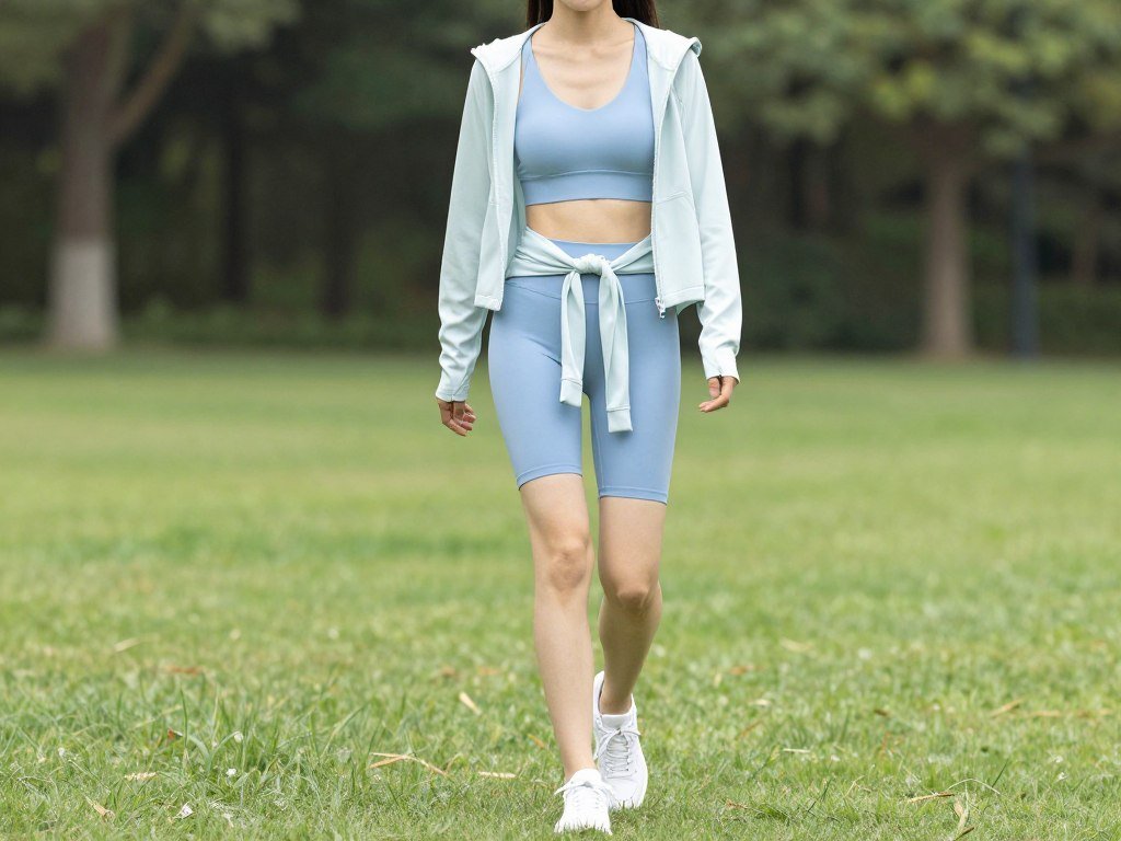 Woman in matching athletic set walking in park - cute casual summer outfits