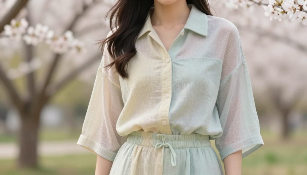 Woman mixing multiple spring 2026 trends in one cohesive outfit