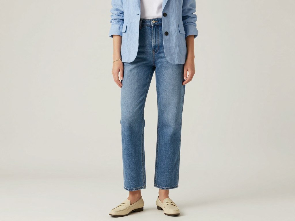 Woman wearing a light blazer with jeans for a polished early spring look