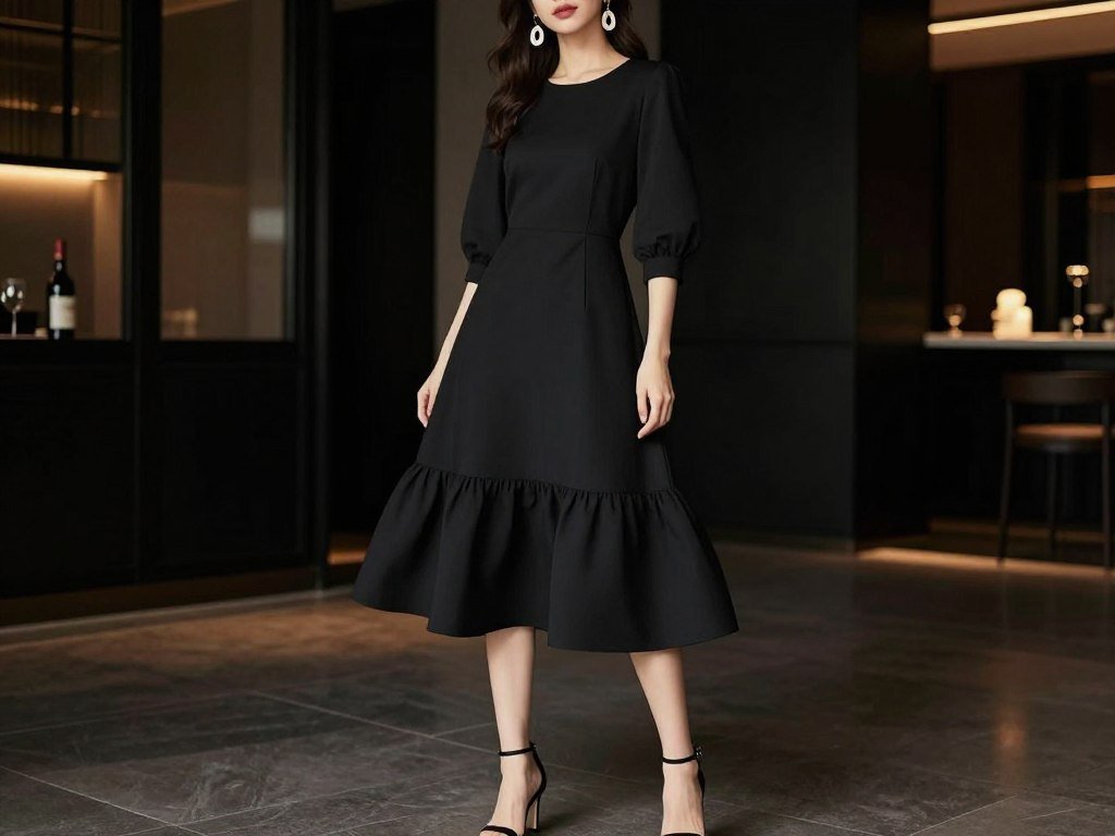 Woman wearing an elegant bubble hem dress for a special occasion