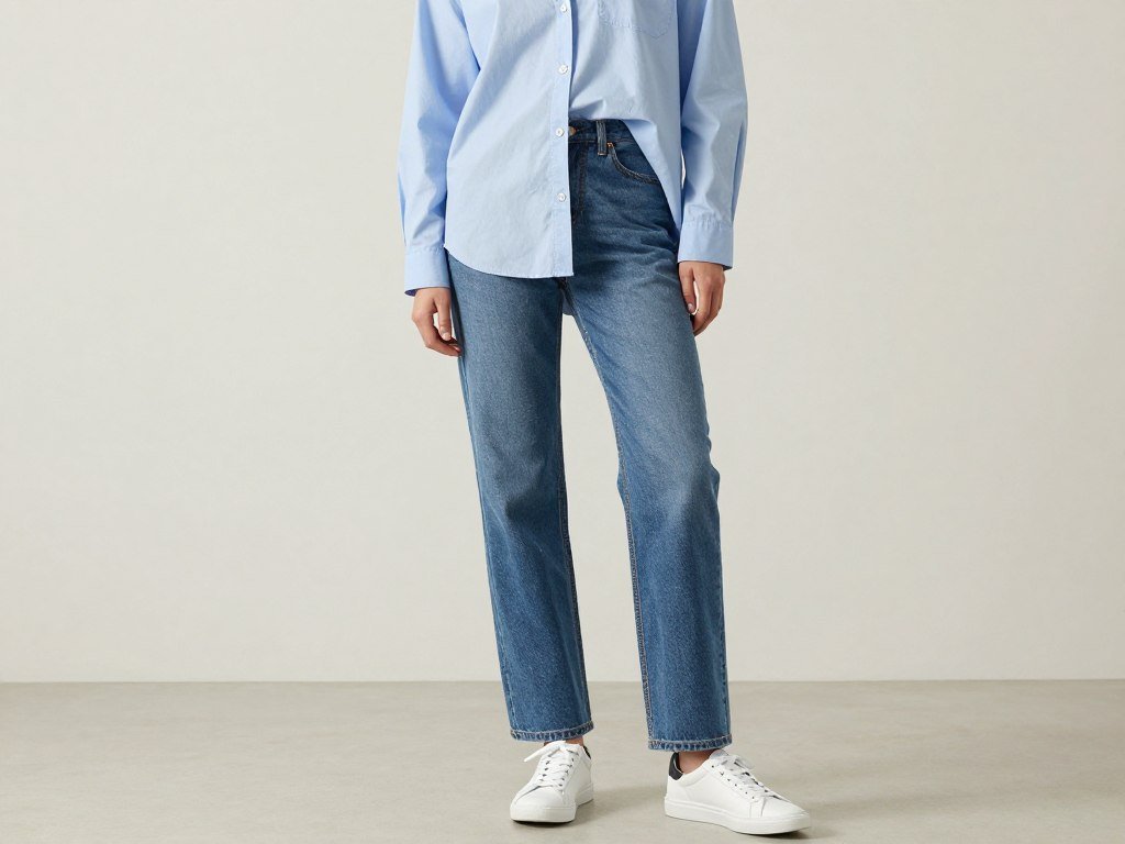 Woman wearing an oversized button-down shirt with jeans for a casual early spring look