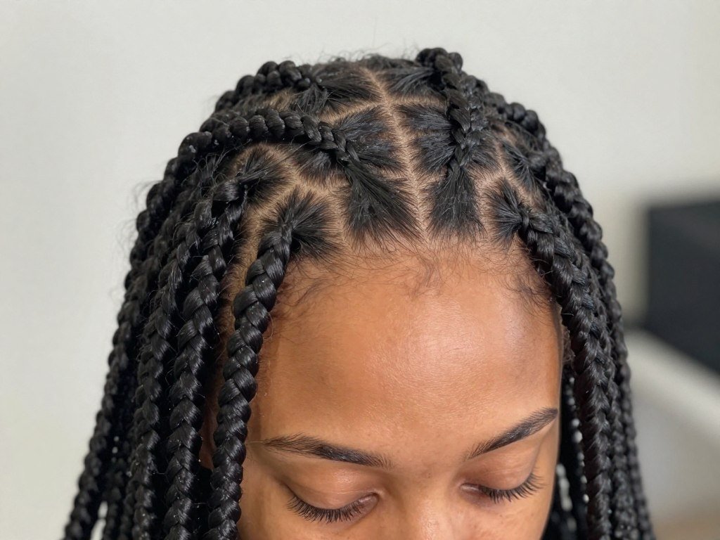 Woman with knotless winter hair braids showing the seamless root transition