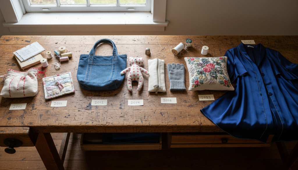 Beginner sewing projects showing learning progression