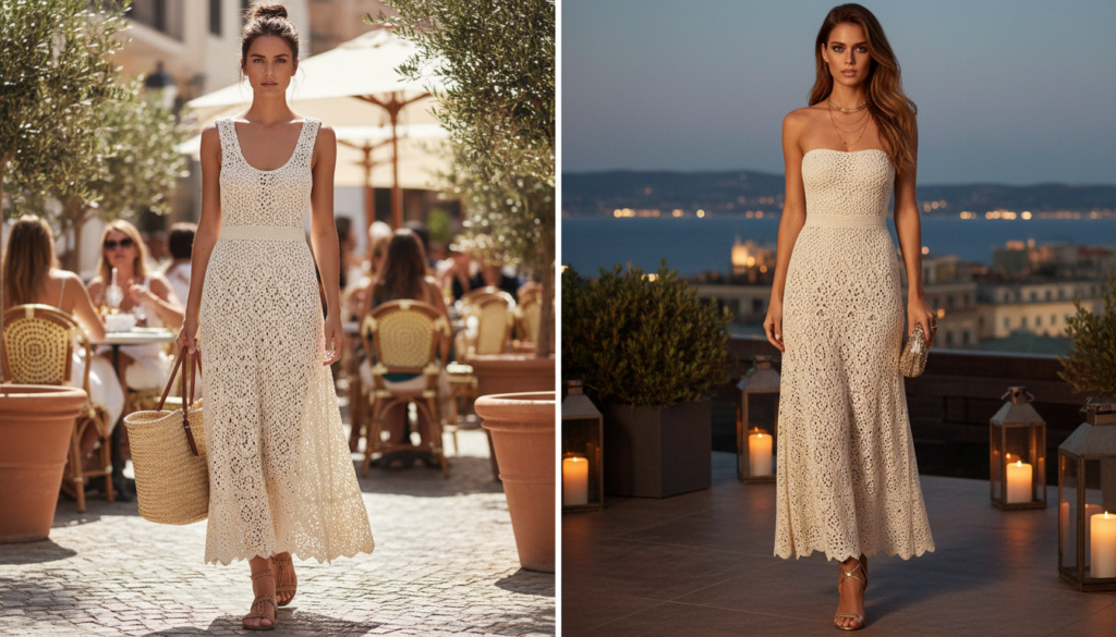 Convertible maxi dress shown in two different styling options