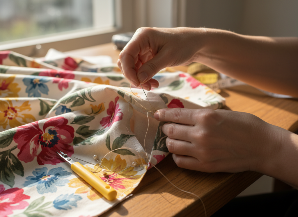 DIY clothing hacks showing pocket addition to dress