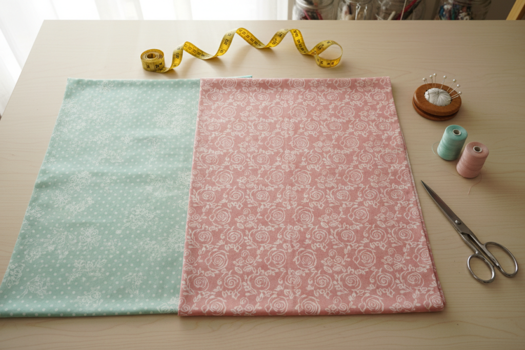 Fabric pieces and supplies for making a hand-sewn pillowcase
