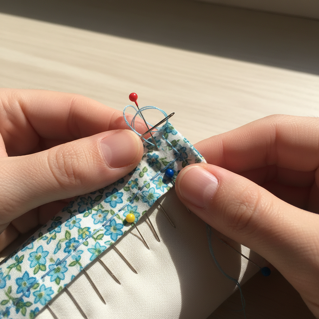 Hand sewing pillowcase seam with backstitch technique