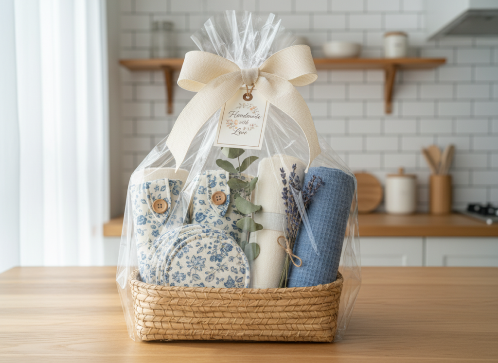 Handmade gift set with kitchen items and beautiful packaging
