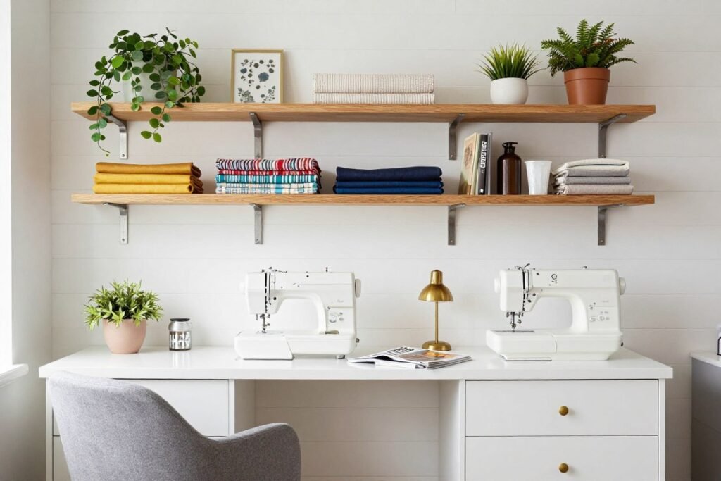 Instagram-worthy sewing room with designer aesthetic