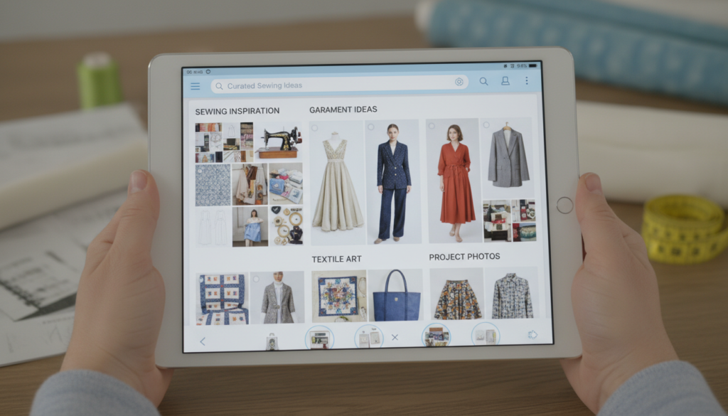 Pinterest boards on tablet showing sewing project inspiration