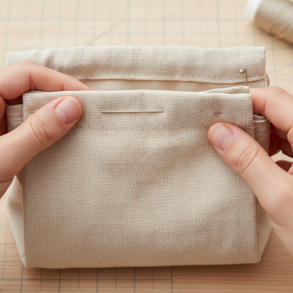 Sewing the hem for drawstring casing on fabric bag