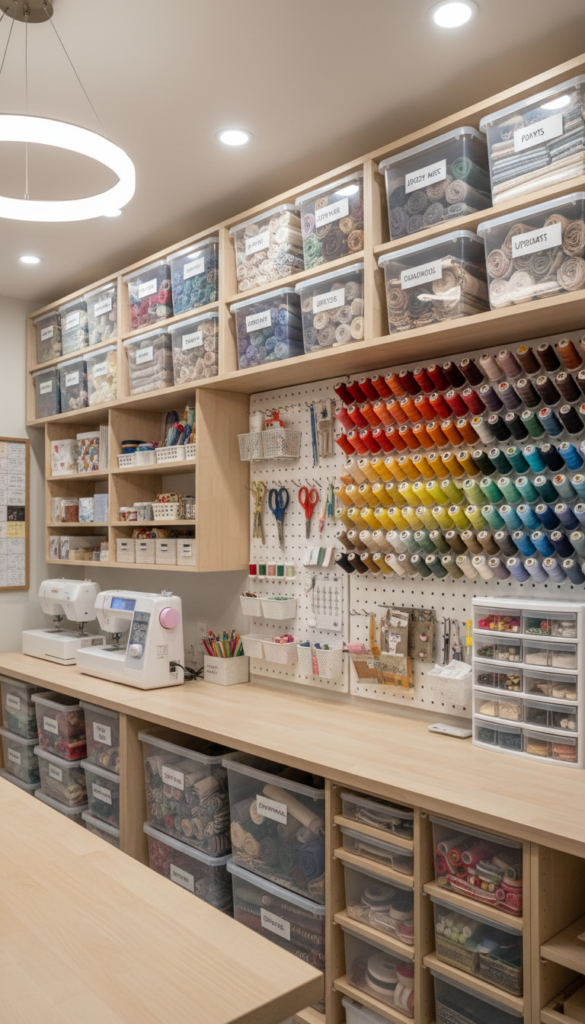 Storage system for organized fabric scraps and sewing supplies