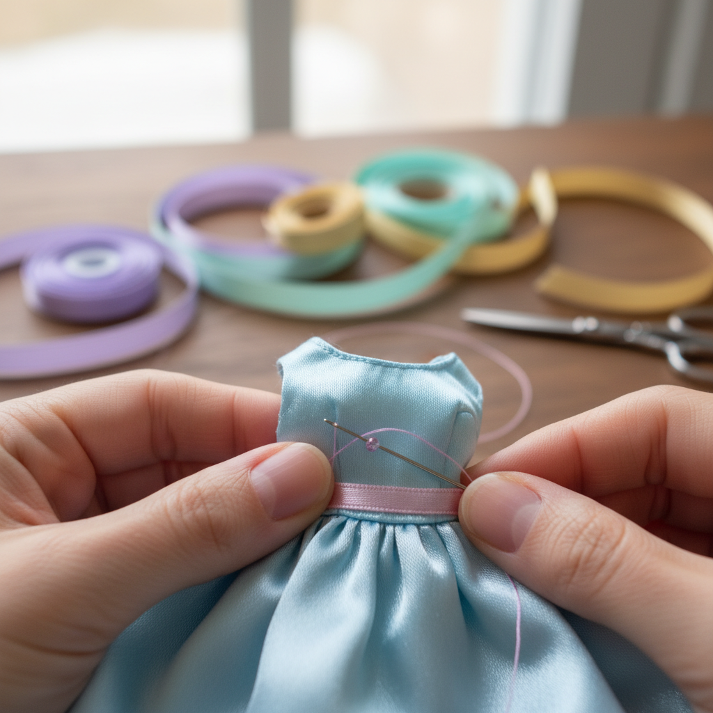 adding ribbon detail to barbie dress
