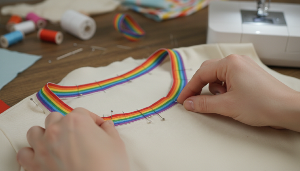 applying bias binding to neckline of handmade top