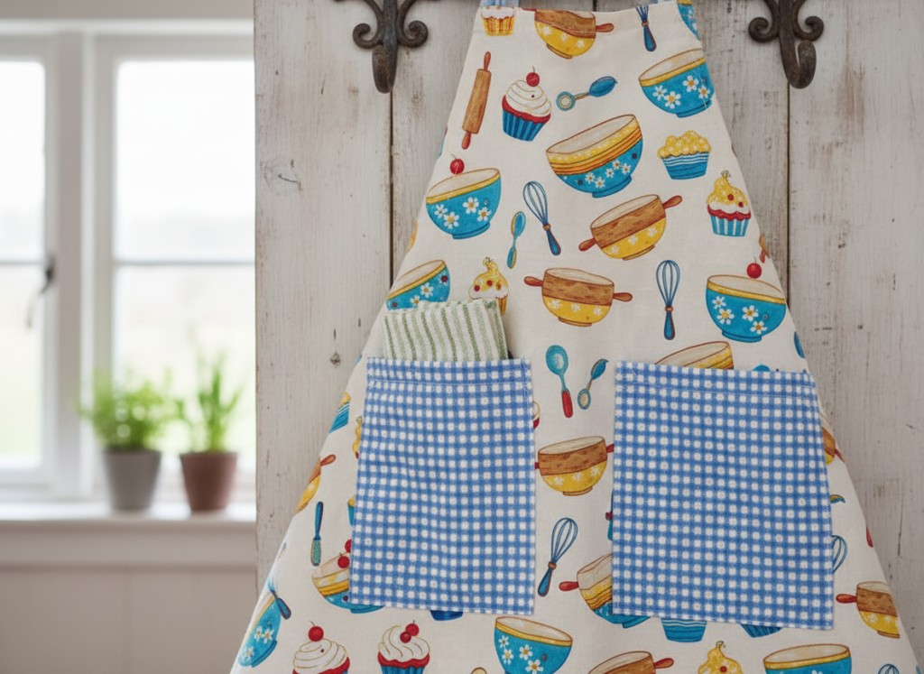 apron with decorative pockets attached