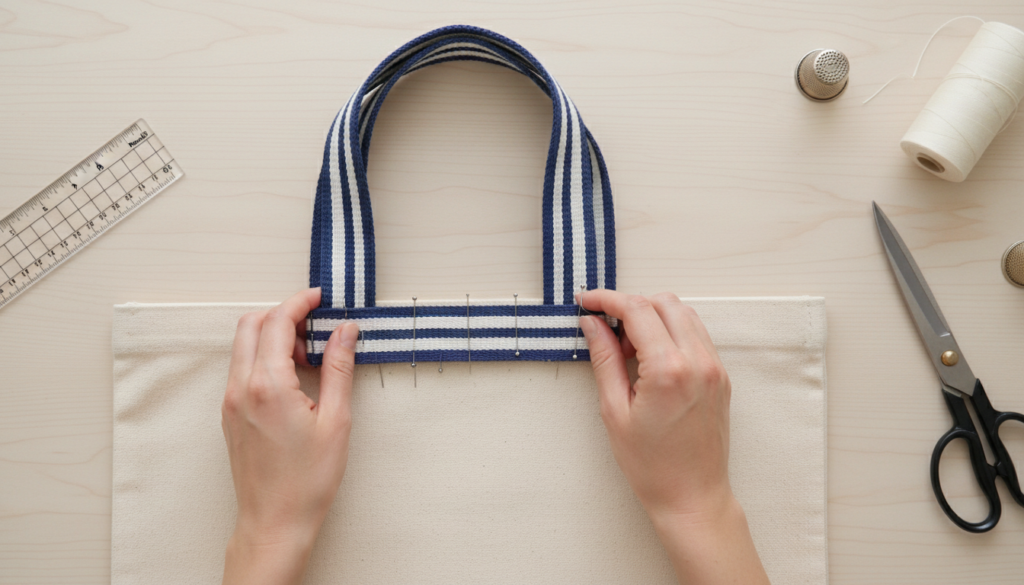 attaching handles to tote bag