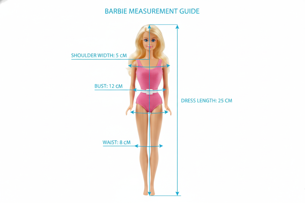 barbie doll with measurement markings for pattern making