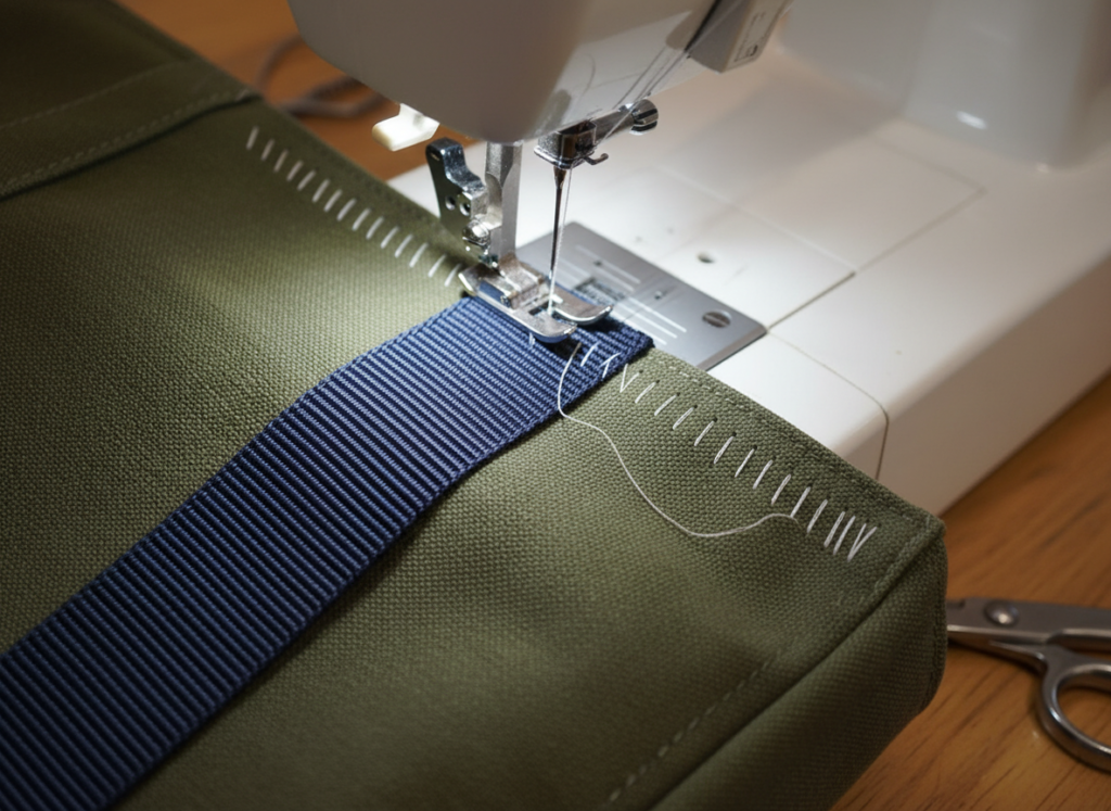 basting strap to bag edge