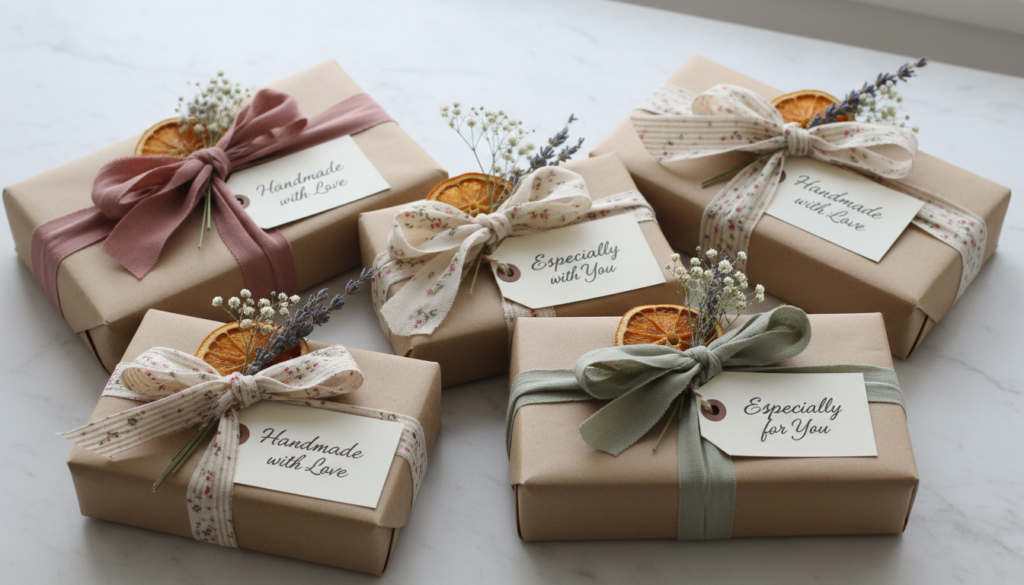 beautifully wrapped handmade fabric gifts with presentation