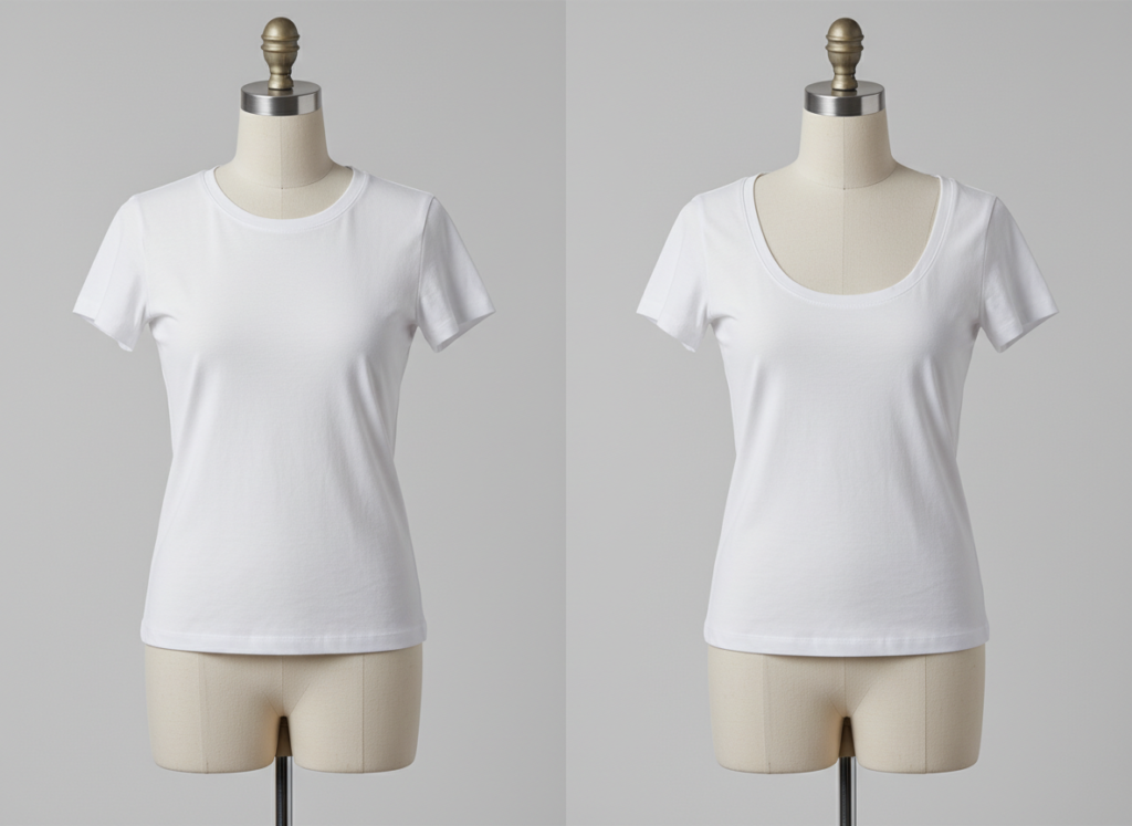 before and after scoop neck t-shirt transformation