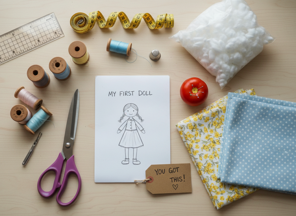 beginner sewing essential tools and first doll project materials
