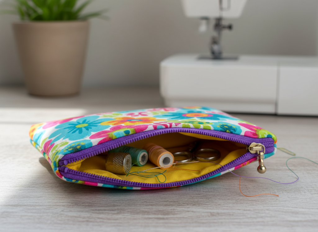 beginner zippered pouch with colorful zipper