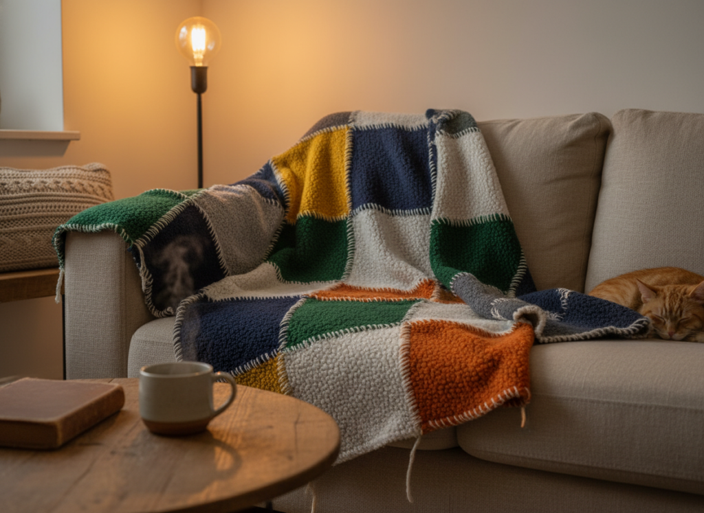 blanket made from upcycled fleece sweaters