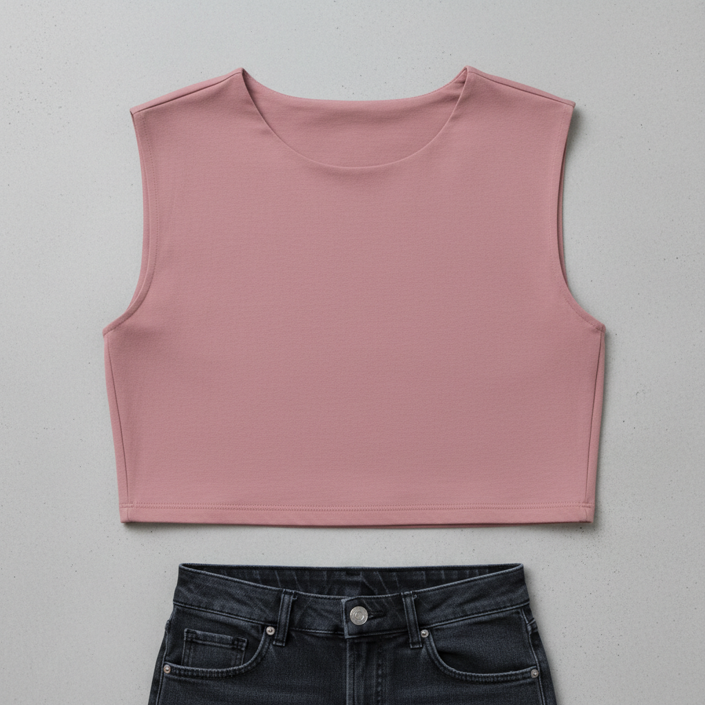 boxy crop top in solid color showing simple construction and modern styling