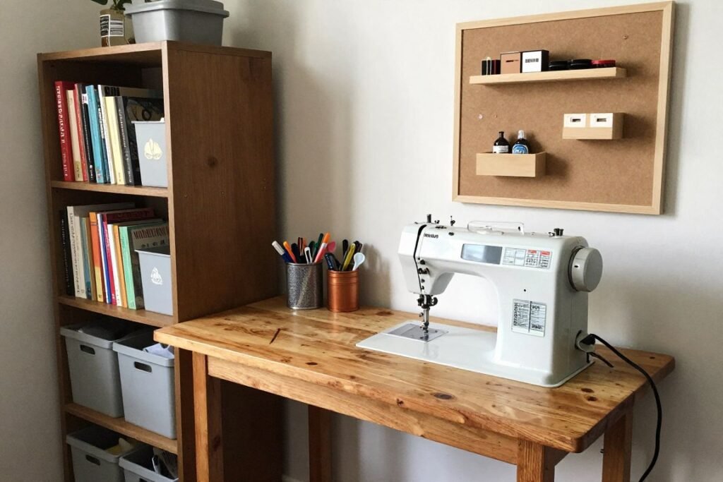 budget sewing workspace using repurposed furniture