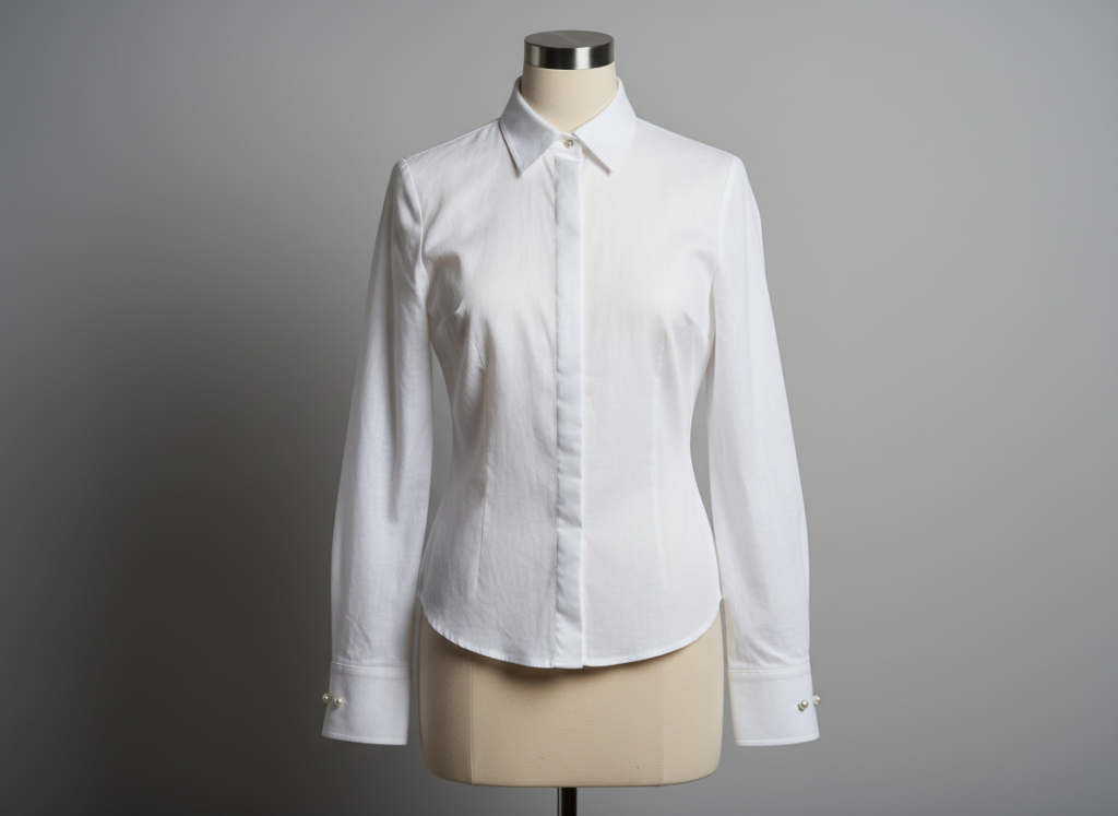 classic button-front blouse in white cotton with collar