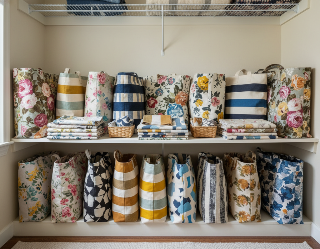 clean folded handmade tote bags stored properly