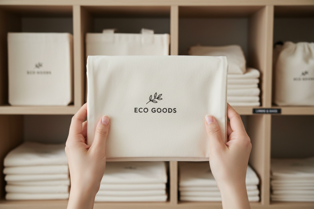 clean tote bag being folded for storage