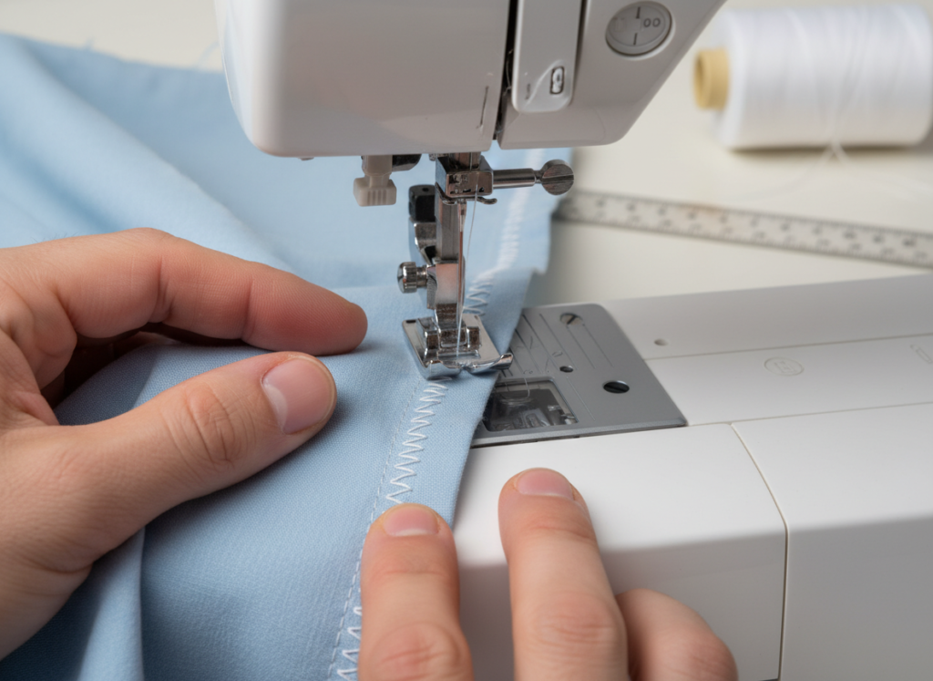 close-up of dress seam finishing technique