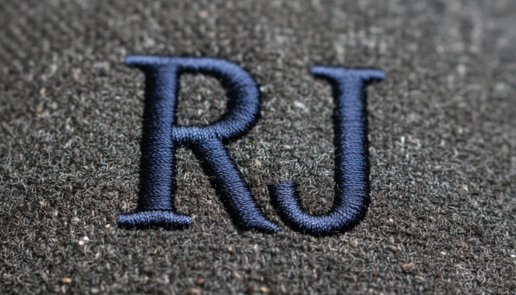 close-up of embroidered monogram on handmade gift item