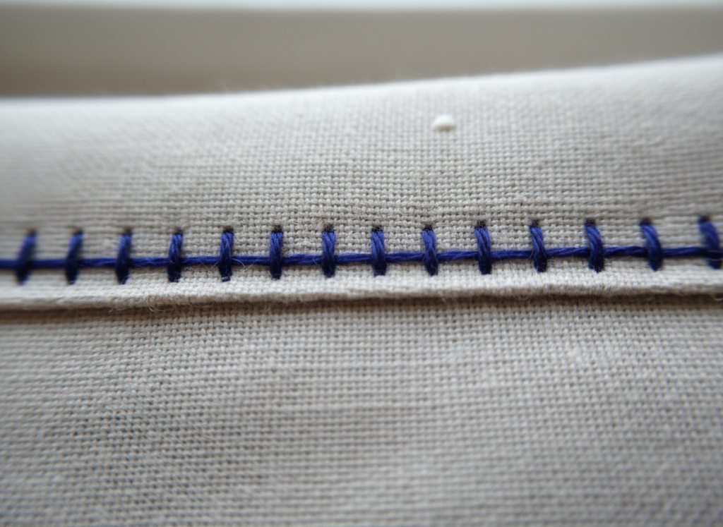 close-up of even hand stitching showing good tension
