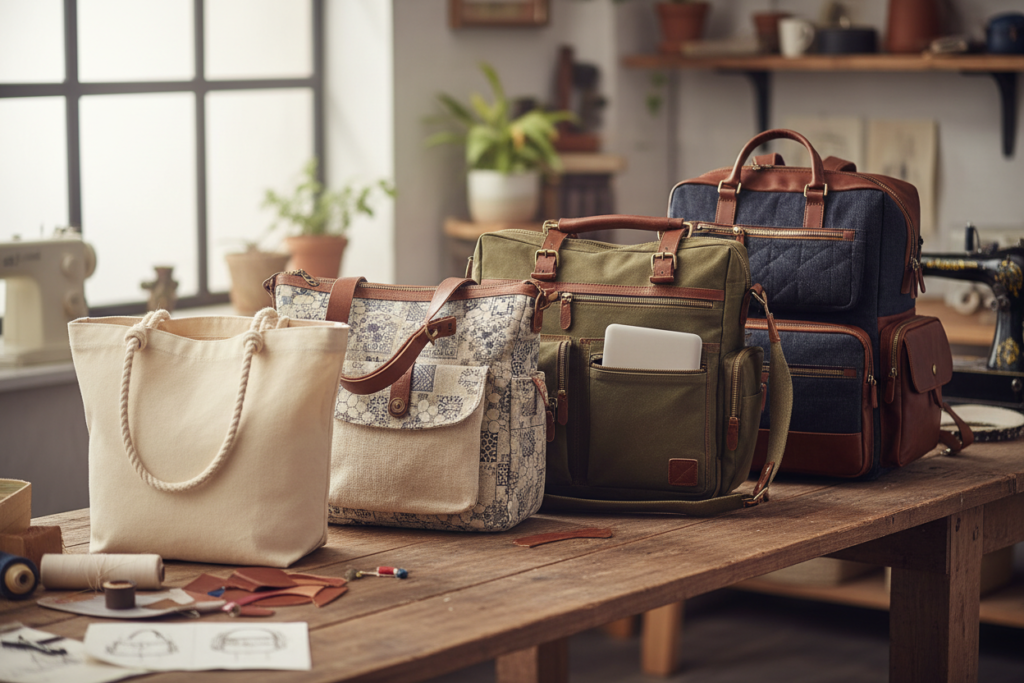 collection of different bag styles showing skill progression
