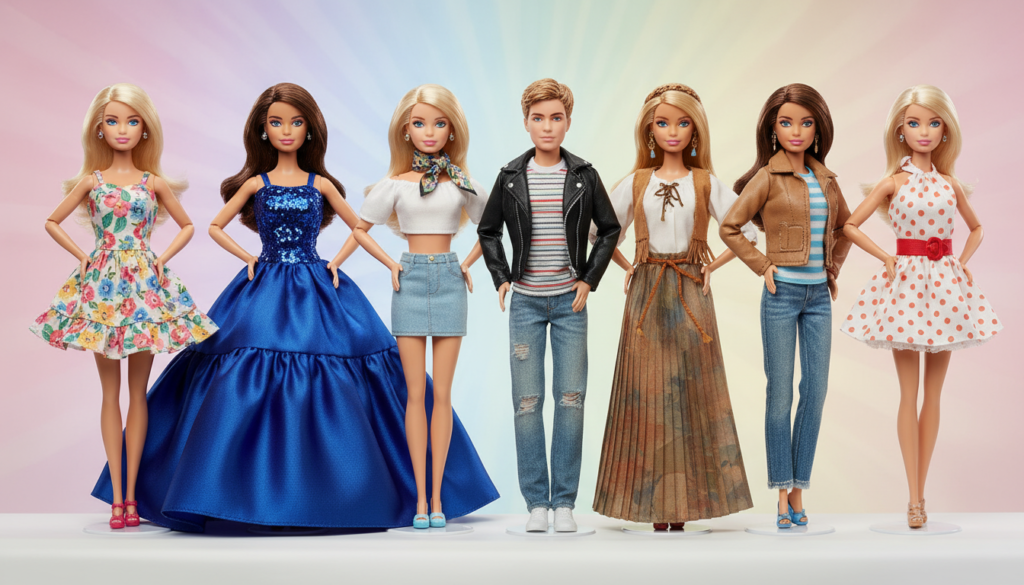 collection of different barbie dress styles and patterns