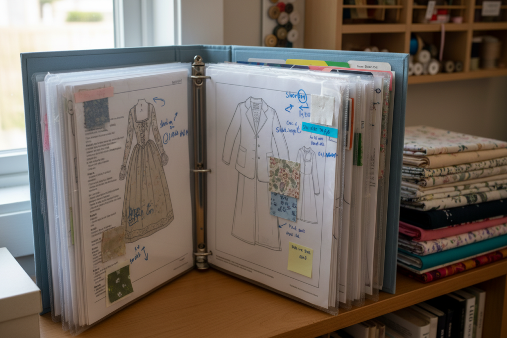 collection of hand sewing patterns and templates organized in folder collection of hand sewing patterns and templates organized in folder