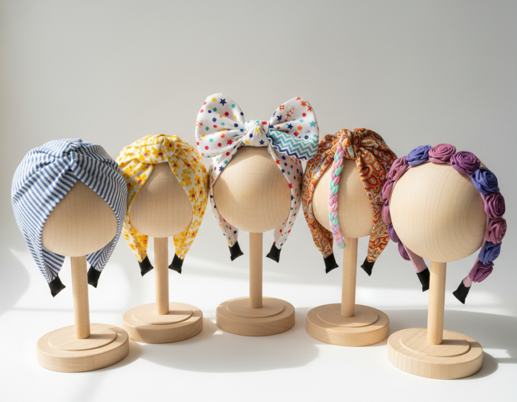 collection of handmade fabric headbands for kids