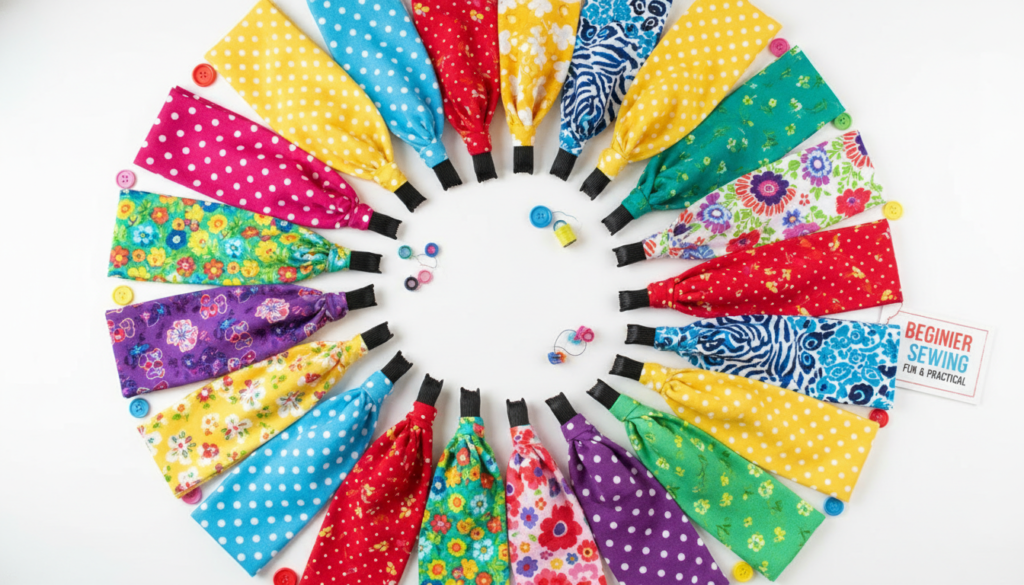 collection of handmade fabric headbands in various patterns