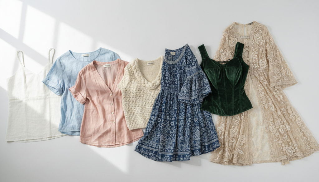 collection of handmade women's tops showcasing variety