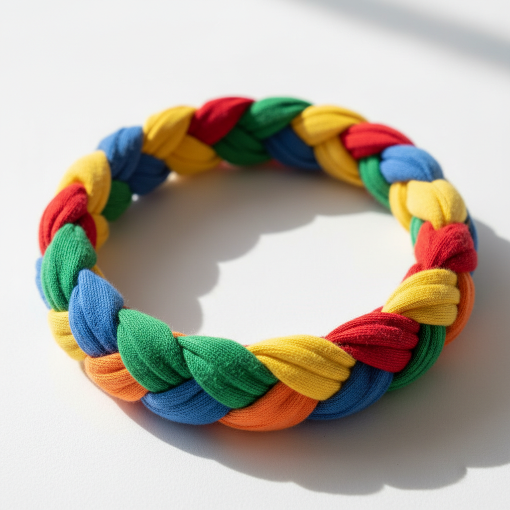 colorful braided headband made from upcycled t-shirt strips