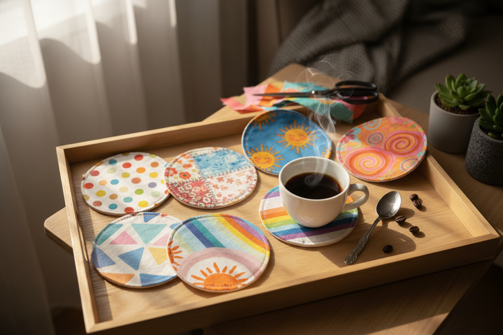 colorful handmade coasters beginner sewing project