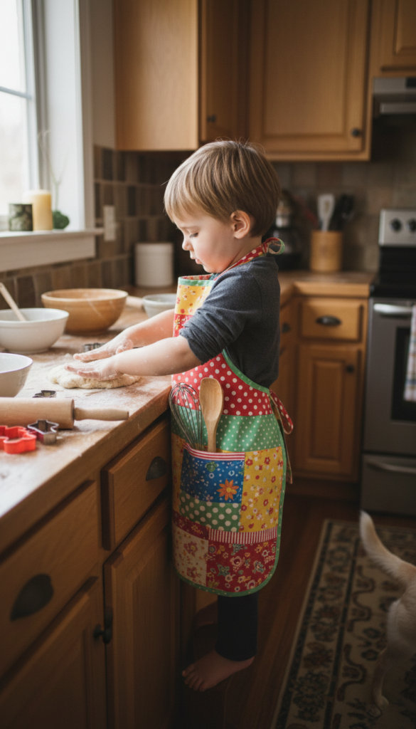 colorful handmade kids apron with pockets