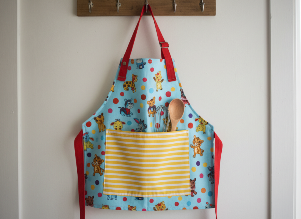 colorful kids apron with simple sewing construction