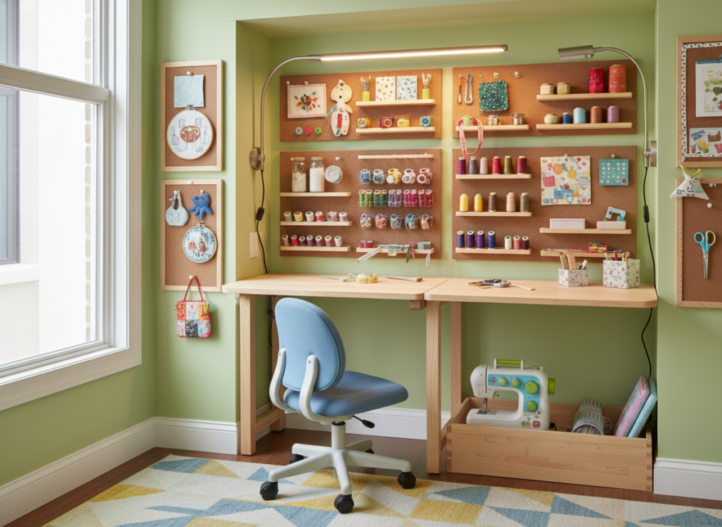 compact sewing station designed for kids in small space