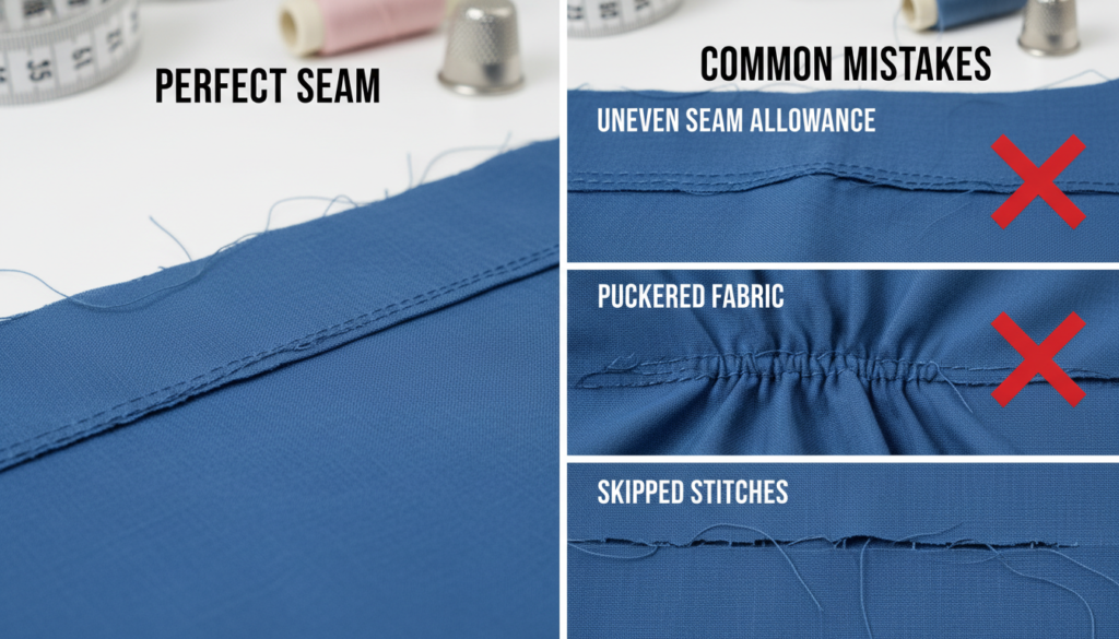 comparison of correct and incorrect bag seams