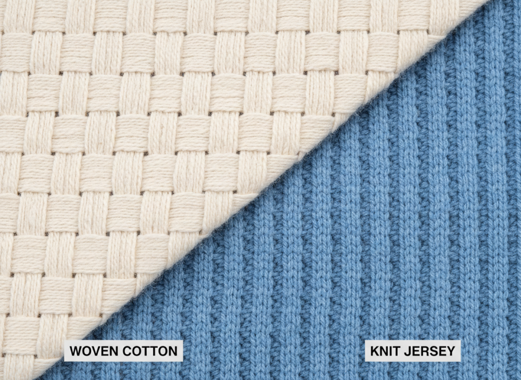 comparison of woven and knit fabric structure close-up
