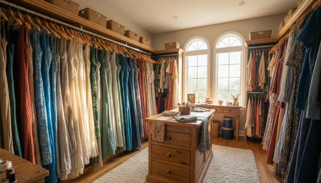 completed handmade dress collection wardrobe