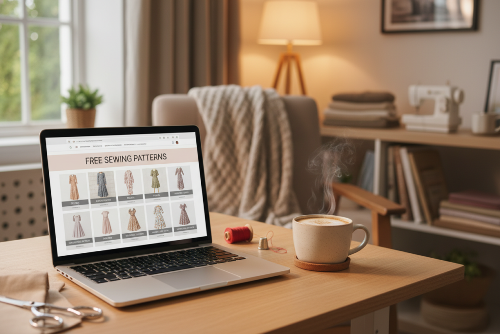computer screen showing free dress pattern website